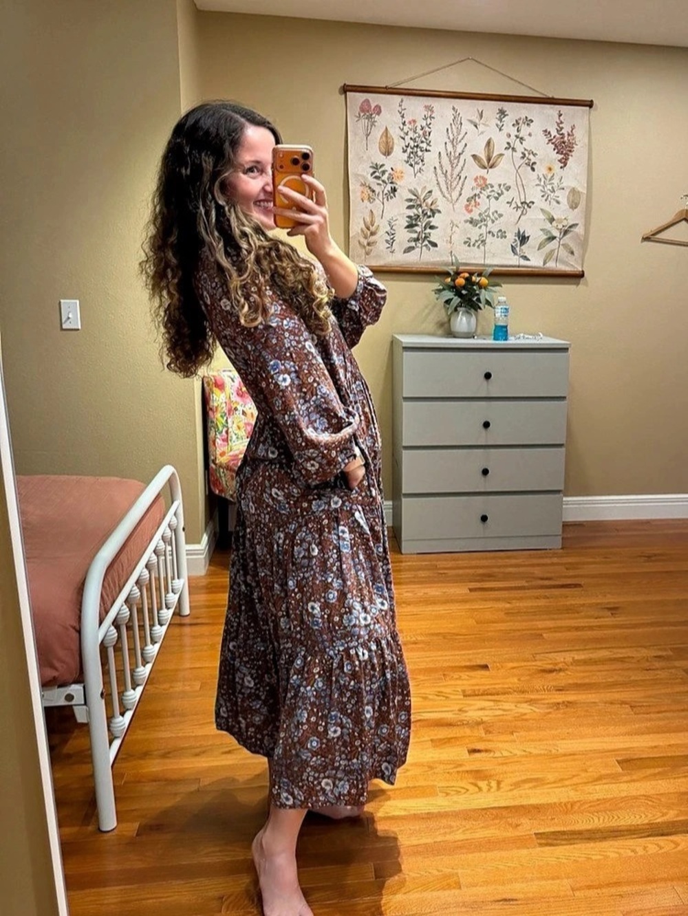 Madewell Floral challis Woodland Floral Maxi Dress in Brown & Blue Size Medium - Picture 2 of 11